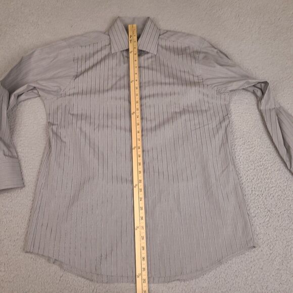 Sean John Dress Shirt Men's Large 16 32/33 Gray Striped Fine Tailoring Button Up - Picture 9 of 13